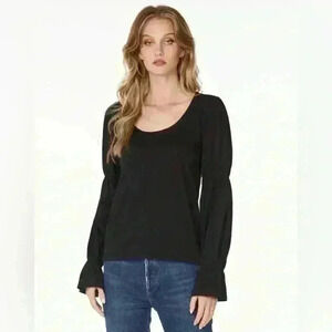 NWT Bobi Los Angeles Smocked Long Sleeve Top ~ Black ~ Large